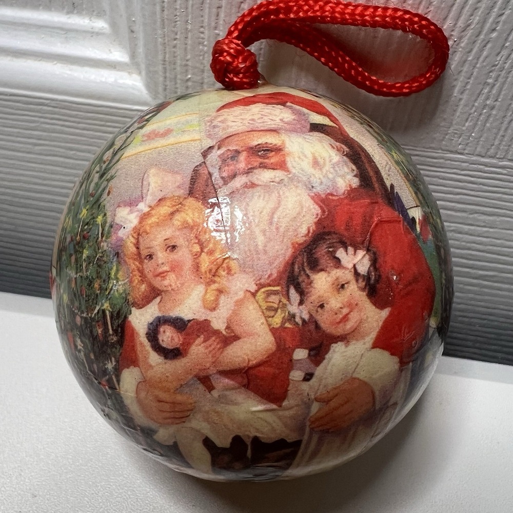 Vintage Decoupage Santa & Girls Ornament
